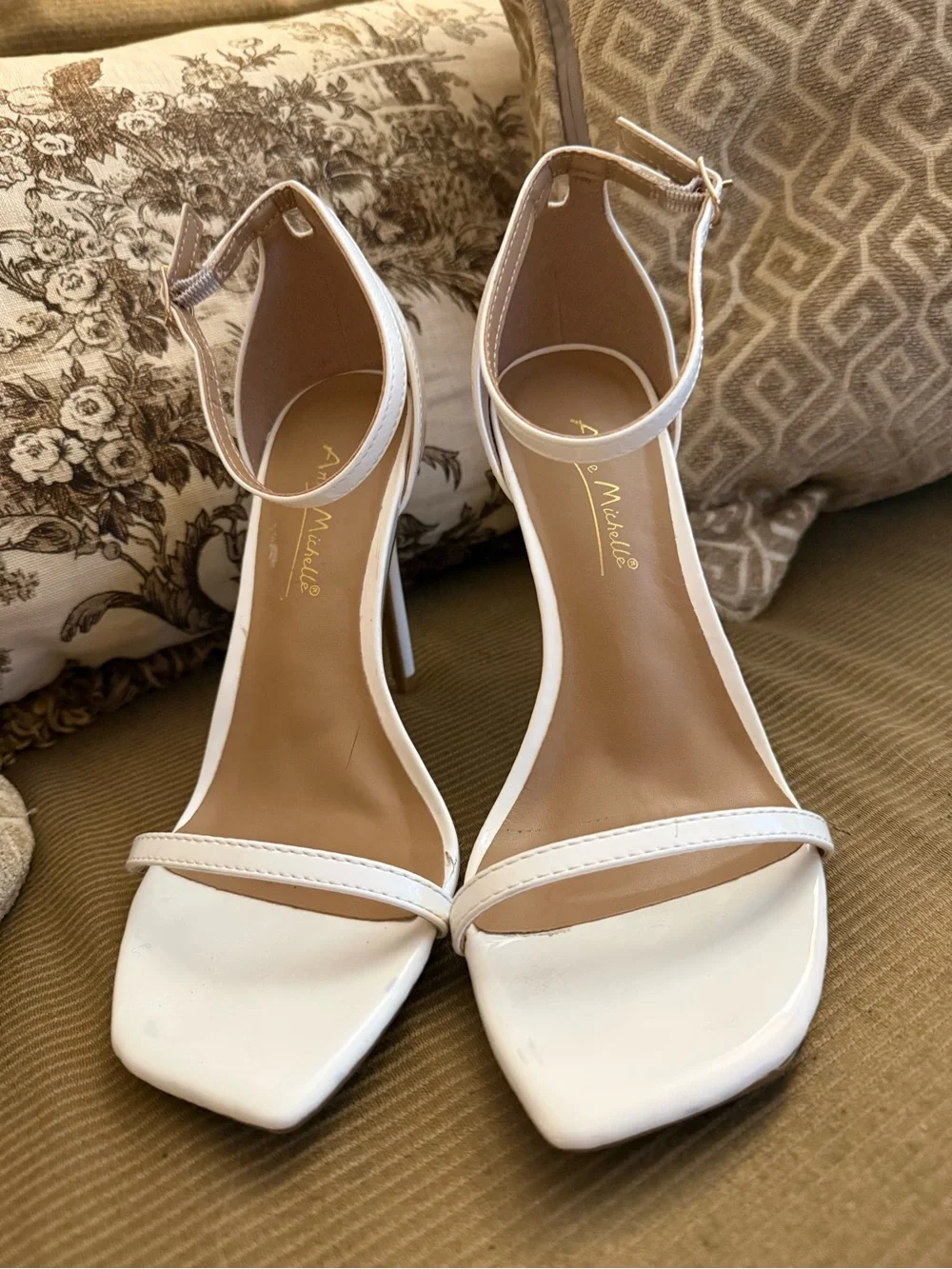 Anne Michelle White Ankle-Strap Stiletto Heels